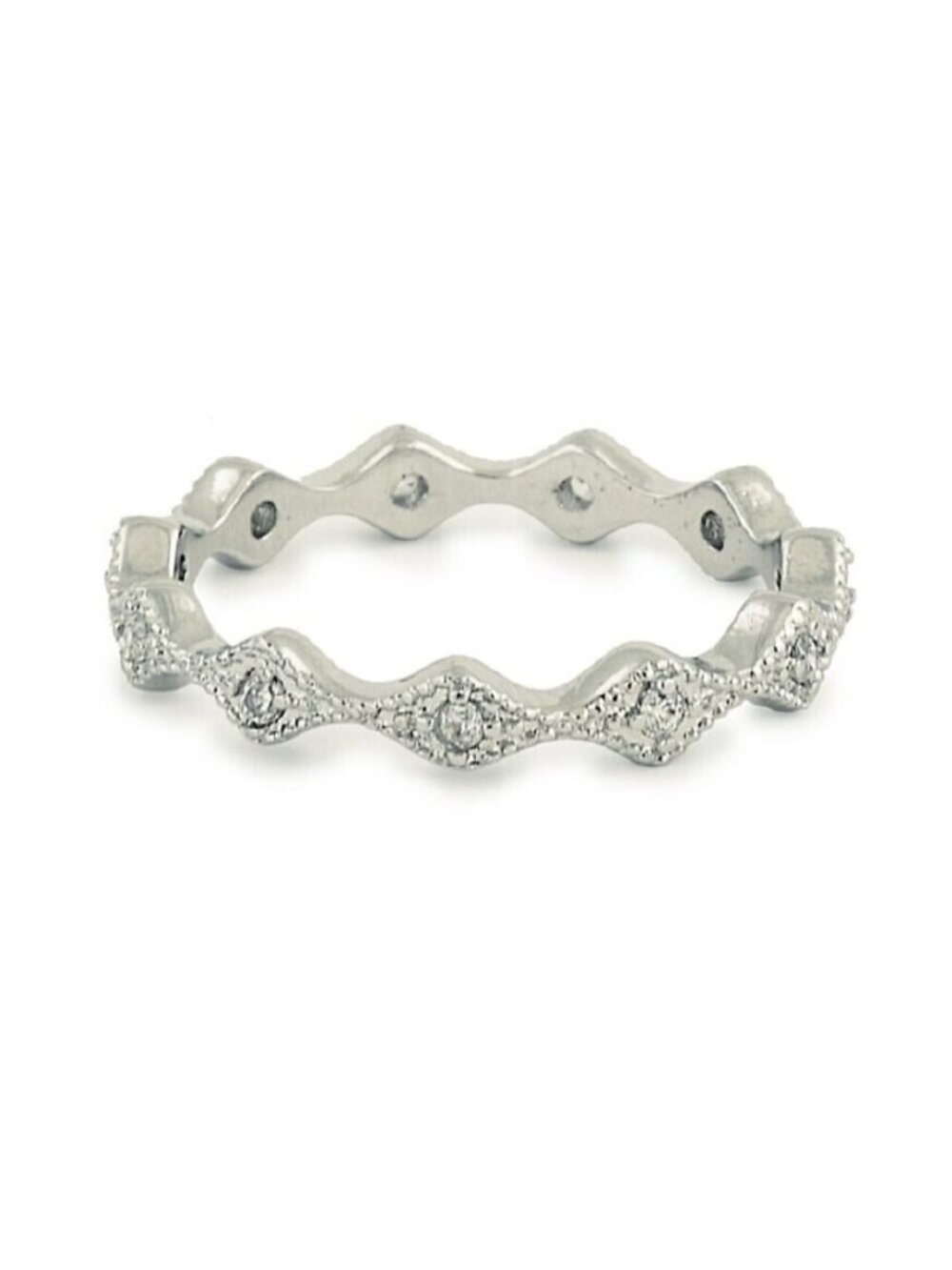 Silver Stone D. Shape Link Cubic Zirconia Band Ring Rhodium Size 8